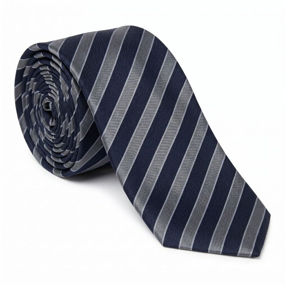 Emporio Armani Silk Blend Navy Blue Striped Tie - Made in Italy